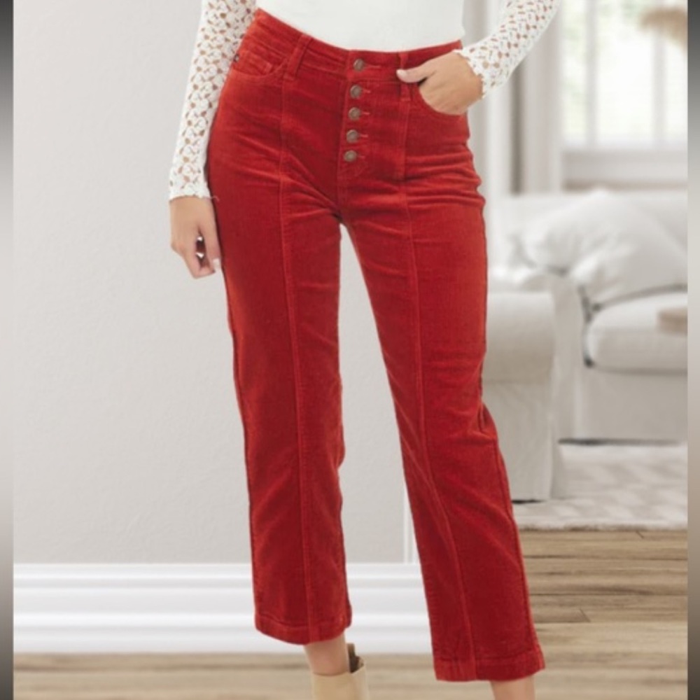 Judy Blue Red Orange Corduroy Ankle Straight Button Fly Jeans Size 18W